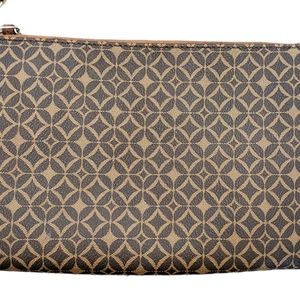 *PLEASE READ* FOSSIL SYDNEY BROWN SIGNATURE LOGO PATTERN TOP ZIP CROSSBODY BAG